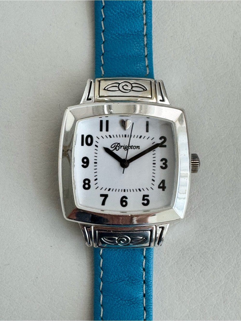 Brighton Women's Silver Case Watch with Blue Leather Strap